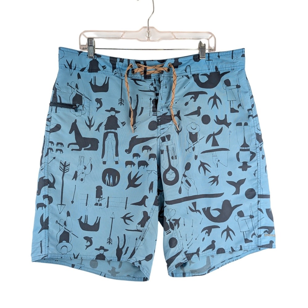 Patagonia Wavefarer Board Shorts Mens 36 Blue Graphic Print Hunter Animal - Picture 1 of 8